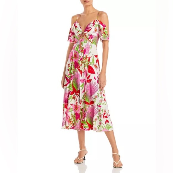 Cult Gaia Dina Floral Cutout Midi Dress Linen Blend Size 4 - Picture 14 of 15